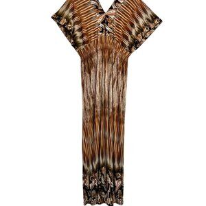 Brown Black Paisley Maxi Dress Paisley Fairy Boho VTG Stretch 2X by Ace Fashion